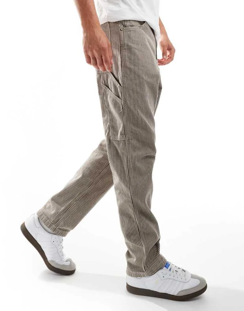 DICKIES Dickies garyville hickory striped trousers in brown 1