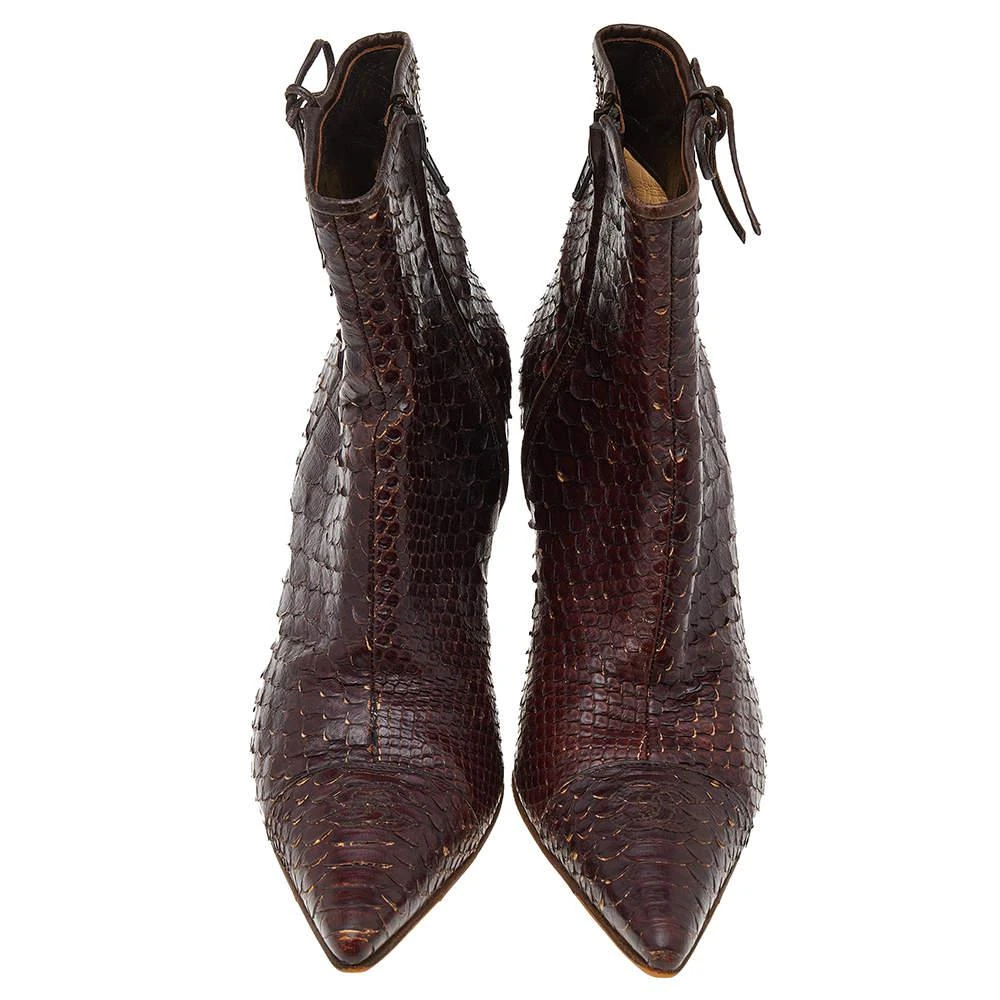 Chanel Chanel Dark Brown Python Leather Pointed Toe Ankle Length Boots Size 38.5 3