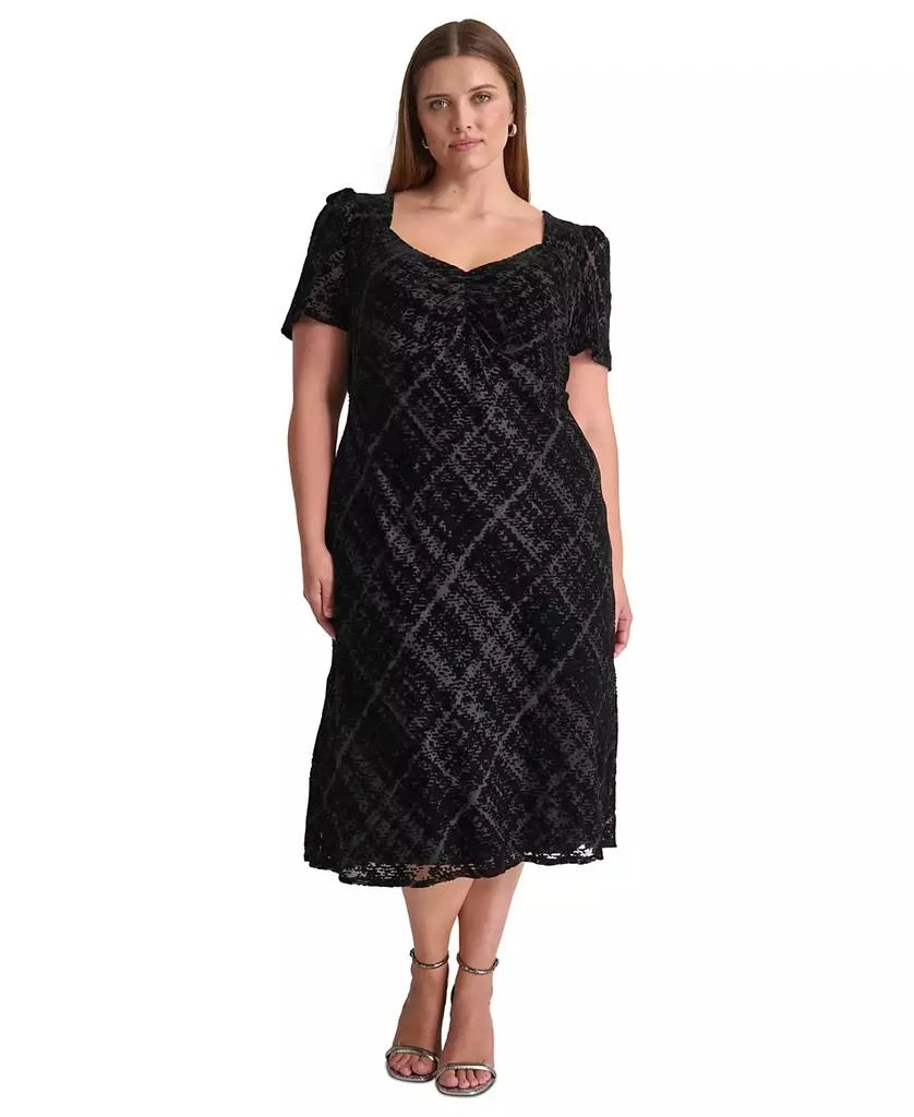 DKNY Plus Size Textured Sweetheart-Neck Midi Dress 1