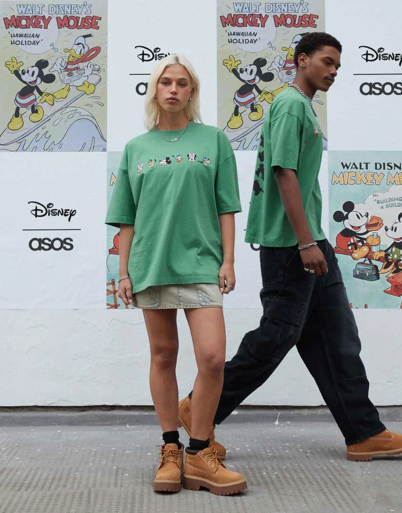 ASOS ASOS DESIGN Disney unisex oversized t-shirt with Mickey Mouse & Friends prints in washed green 3