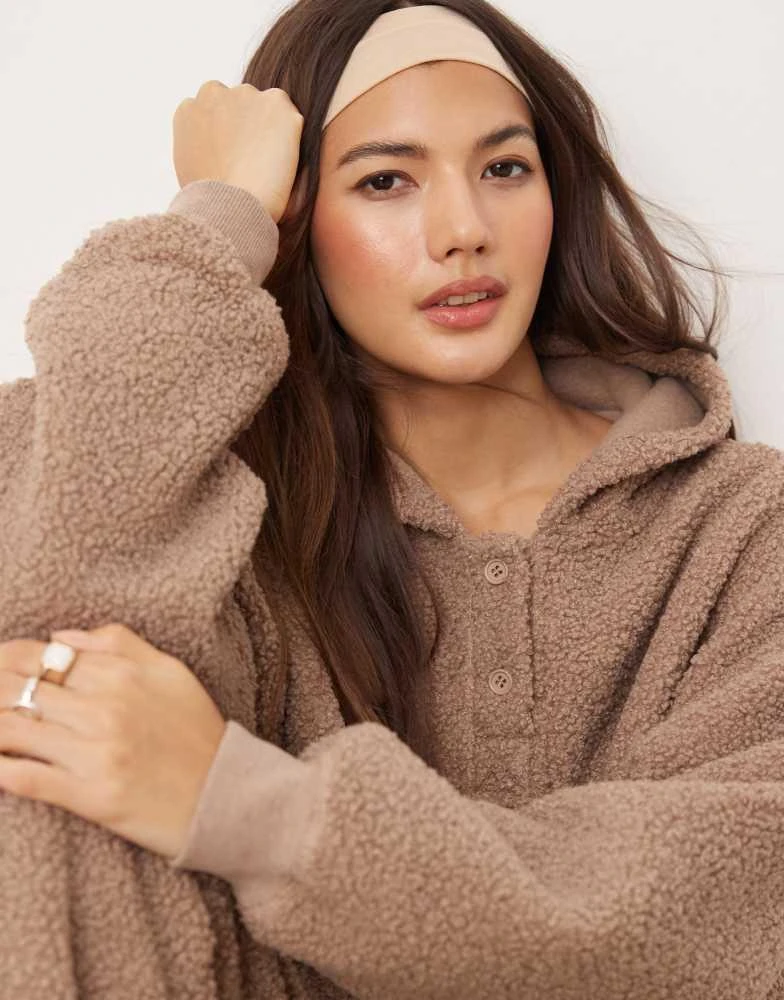 ASOS ASOS DESIGN lounge borg oversized hoodie & jogger set in taupe 2