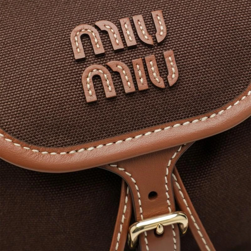 Miu Miu Backpack in hemp and leather cacao/brandy 6
