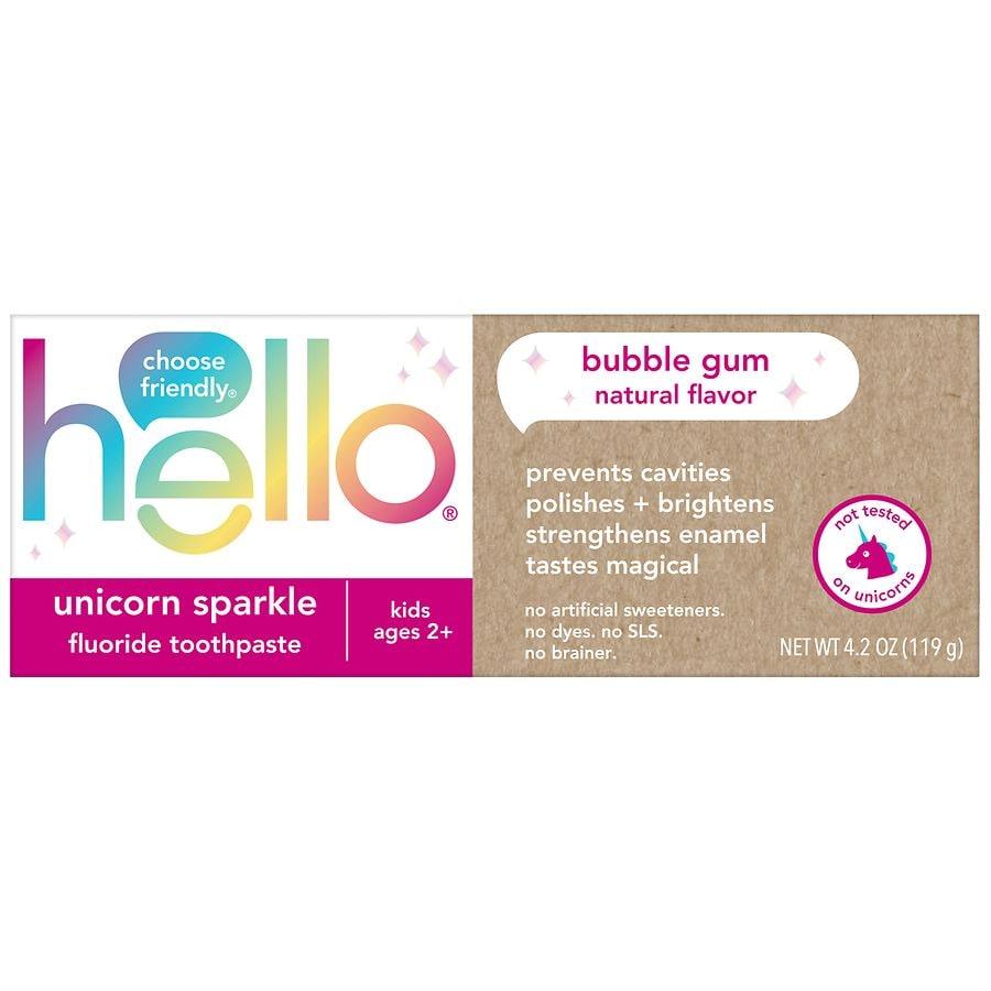 Hello Unicorn Sparkle Kids Toothpaste with Fluoride Bubble Gum, Tube