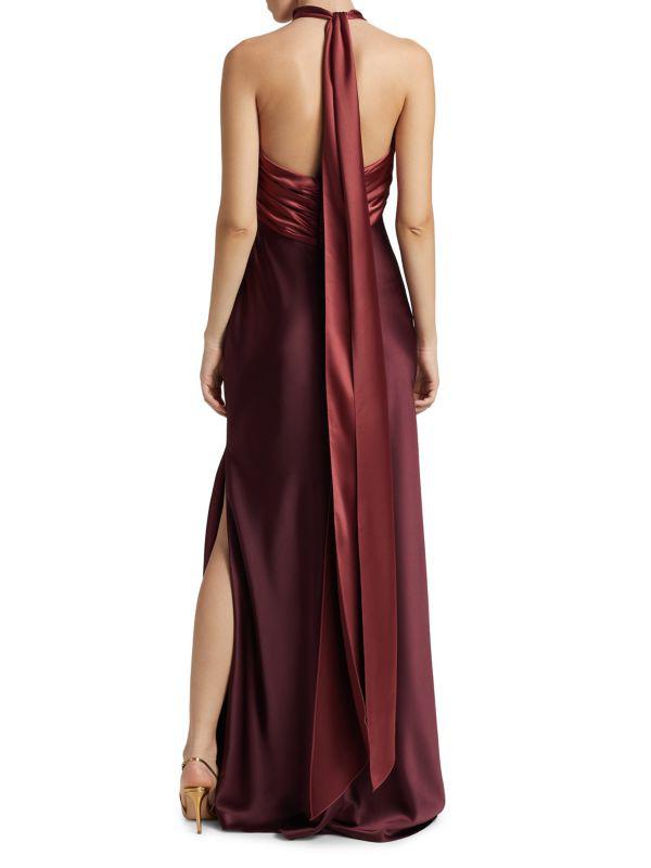 Amsale Halterneck Satin-Trimmed Gown
