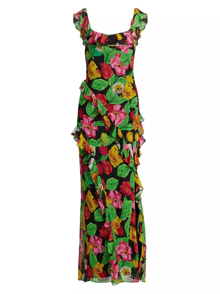 Milly Tulip Rosette Ruffled Floral Sleeveless Maxi Dress 1