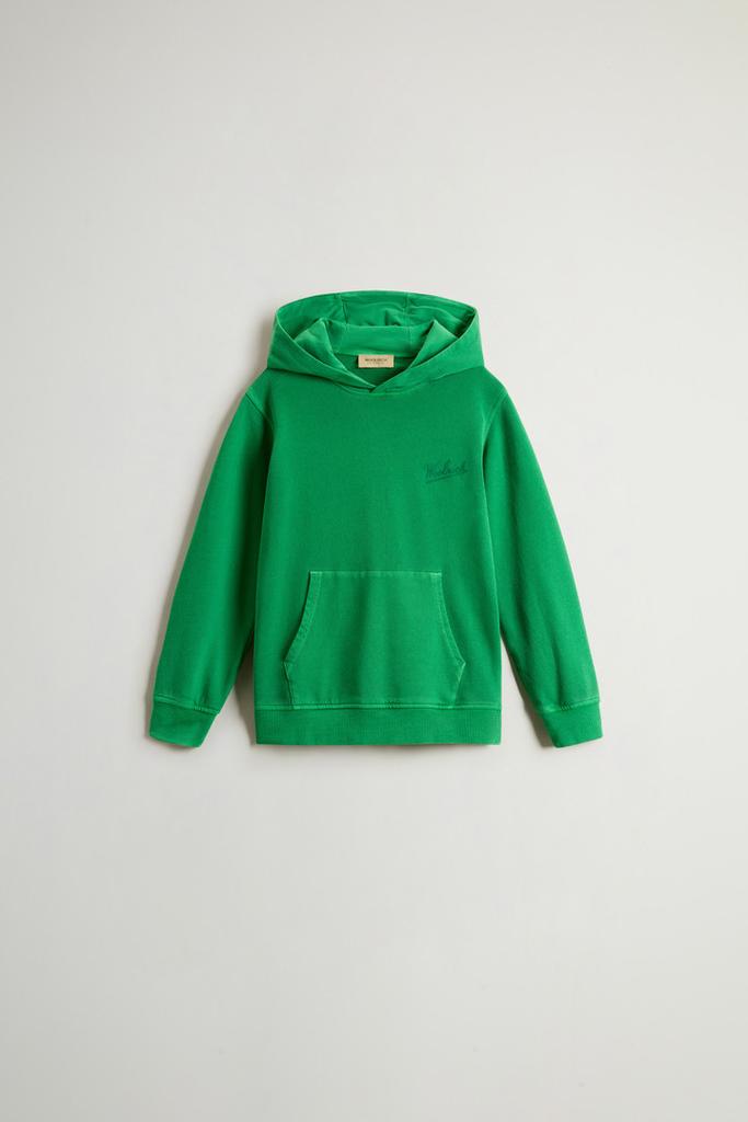 Woolrich Garment-dyed Boys’ Hoodie in Pure Cotton - Boys - Green