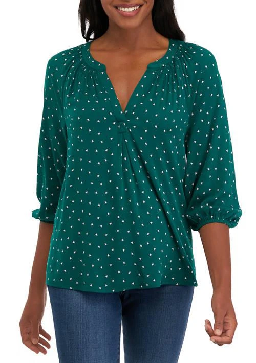 Crown & Ivy™ Ivy Petite 3 4 Sleeve Printed Peasant Top 1