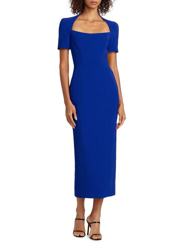 PRABAL GURUNG Square-Neck Short-Sleeve Midi-Dress