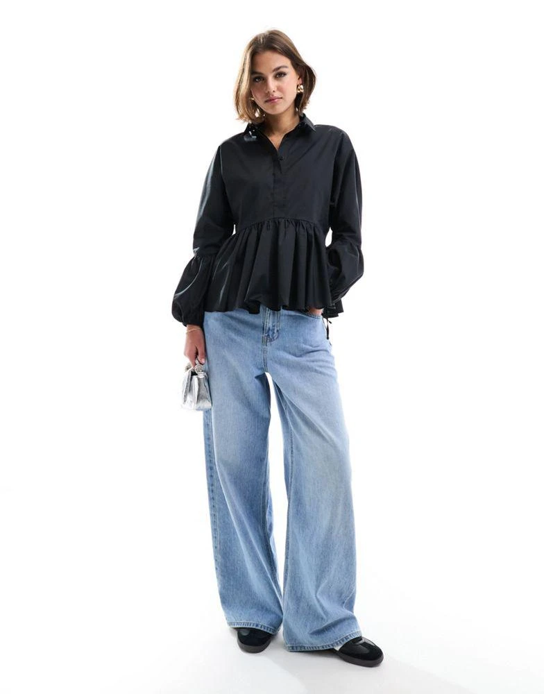 ASOS ASOS DESIGN dropped waist peplum shirt in black 4