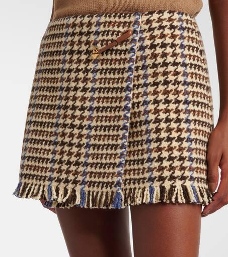 Shop Fringed houndstooth wool-blend miniskirt on Sale at