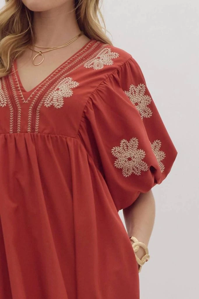 moon river embroidered dress Rust Embroidered Suit Set – Ambraee main image 1