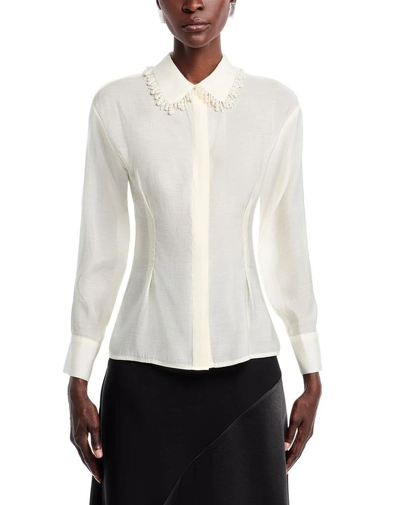 Gracia Faux Peal Trim Collar Top 6