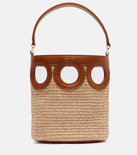 Salvatore Ferragamo Ganci Frame Small raffia bucket bag 1