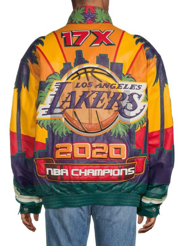 Jeff Hamilton Lakers 2020 Graphic Leather Varsity Jacket 2