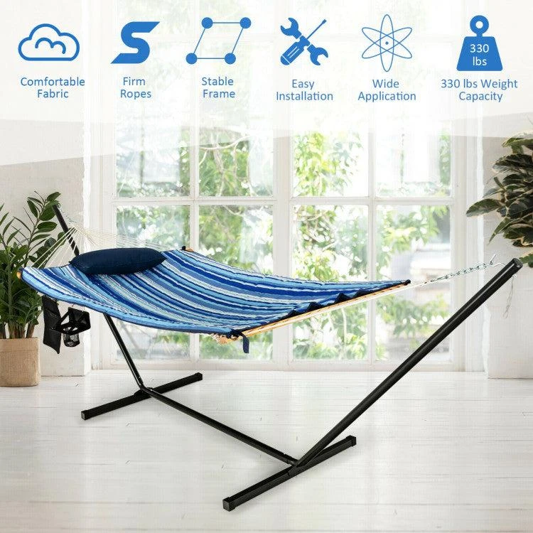 Hivvago Hammock Chair Stand Set Cotton Swing with Pillow Cup Holder Indoor Outdoor 3