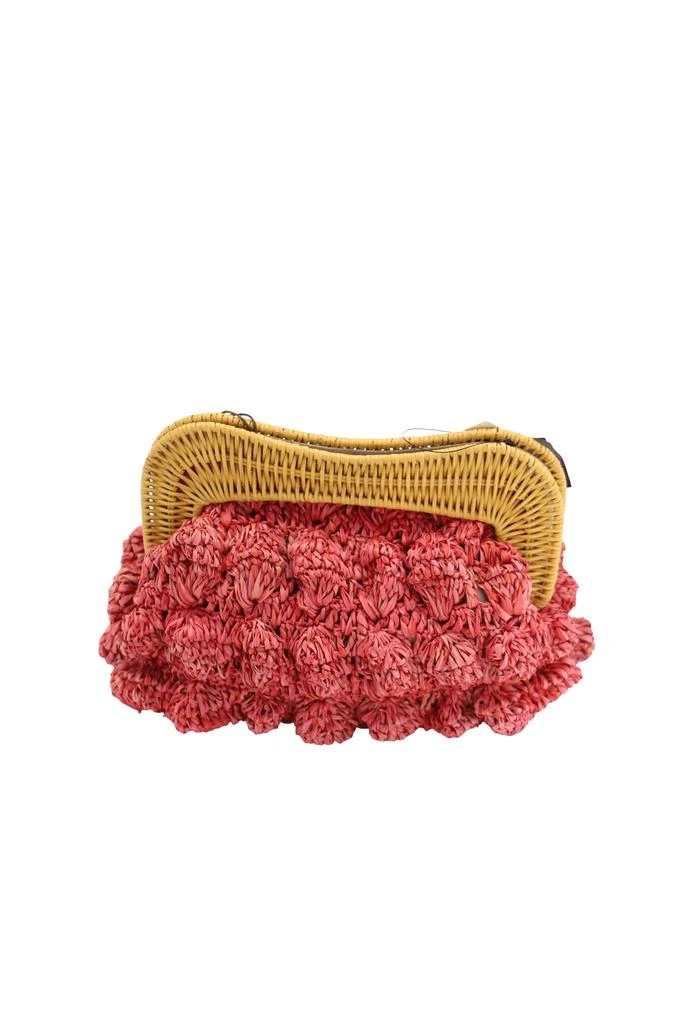 Monaco Rattan-Trimmed Clutch in Pink Raffia – On Sale Now with Up