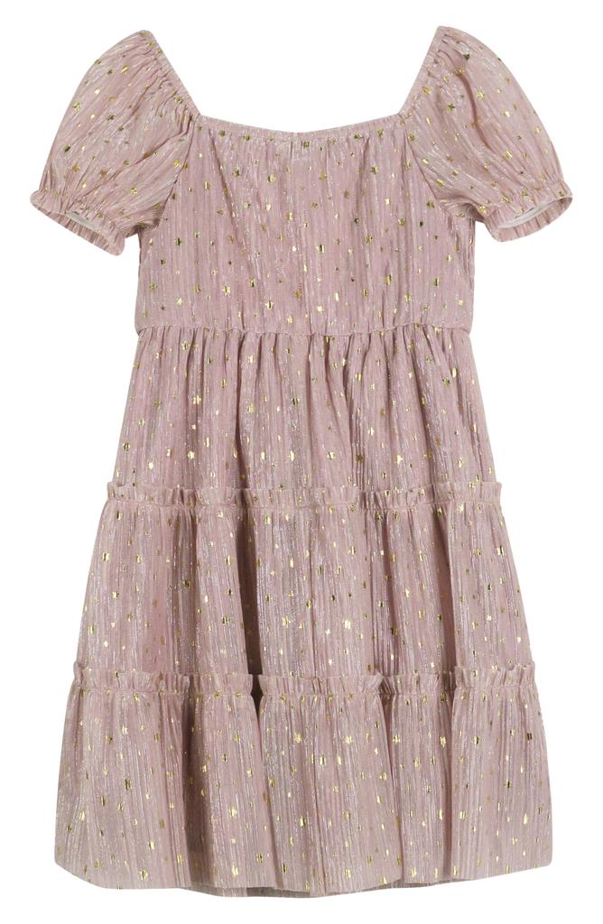 Zunie Kids' Puff Sleeve Plissé Tiered Dress