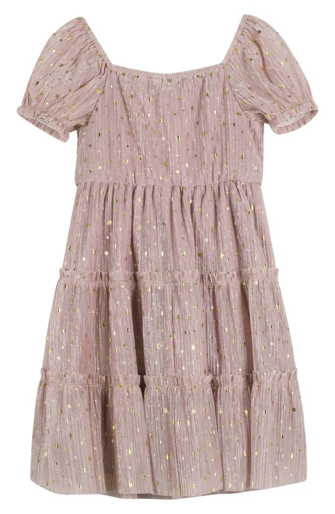Zunie Kids' Puff Sleeve Plissé Tiered Dress 2