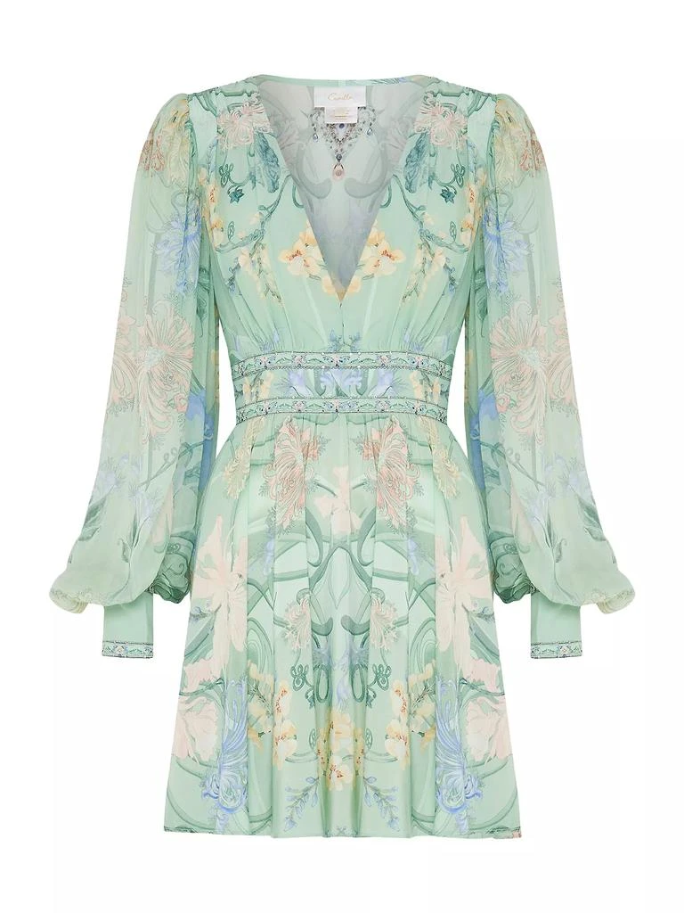 Camilla Floral Silk Blouson-Sleeve Minidress 1