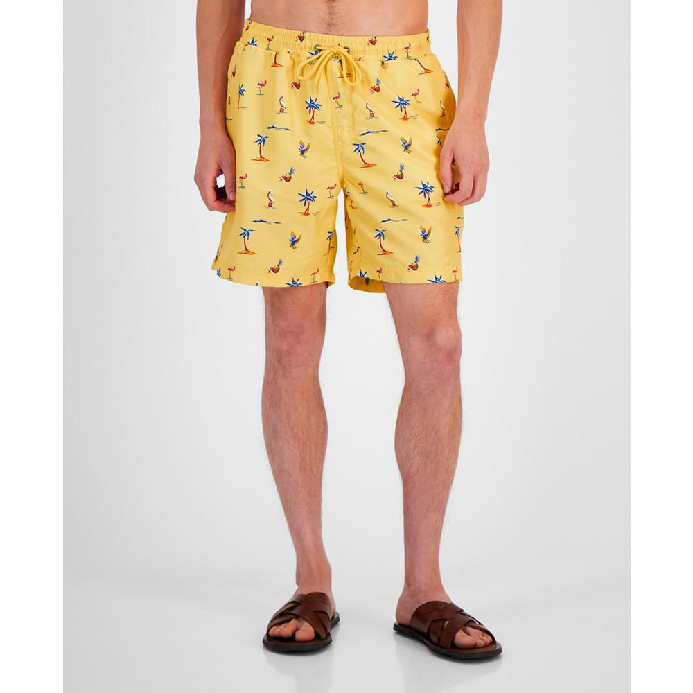 Club Room Men's Florida Life Quick-Dry Tropical Bird-Print 7" Swim Trunks, Created for Macy's