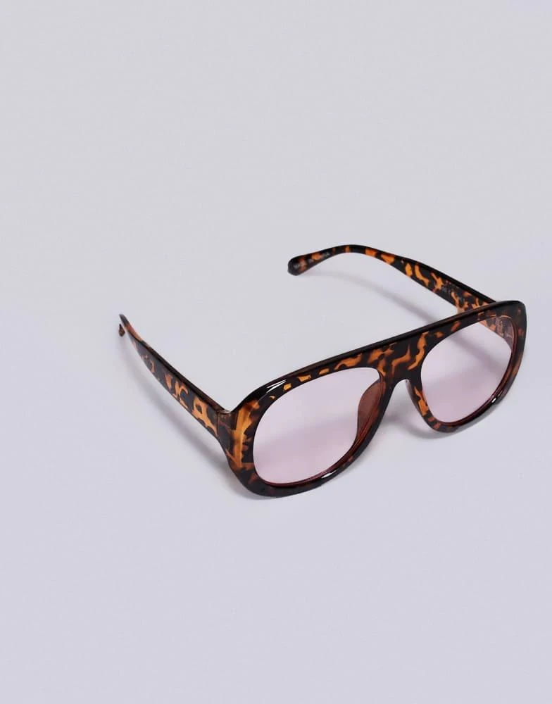 Kaiia Kaiia chunky clear lens aviator sunglasses in brown tort 2