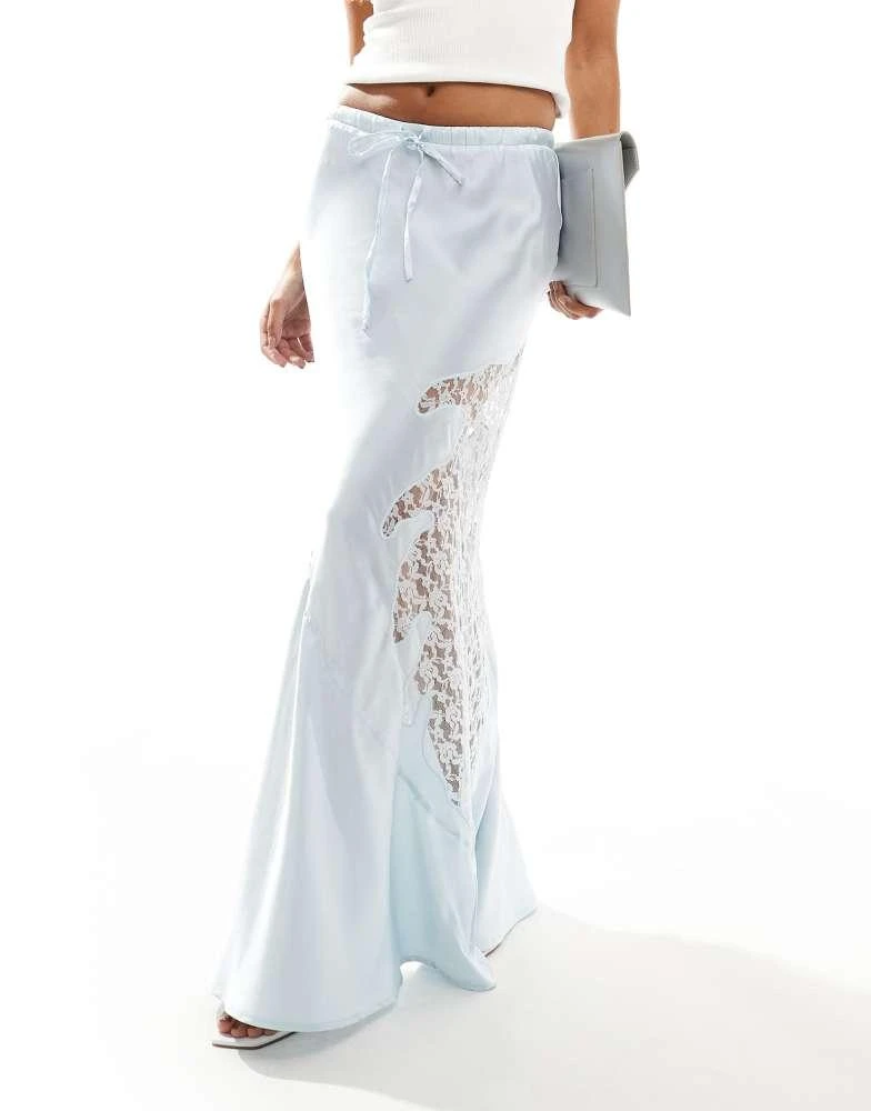 ASOS ASOS DESIGN satin and lace maxi skirt in blue 4