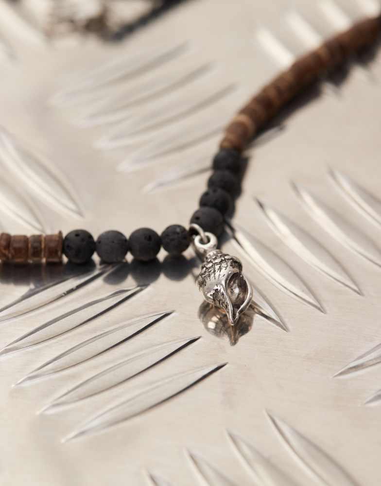 CLASSICS 77 Classics 77 beaded necklace with shell pendant in silver and black