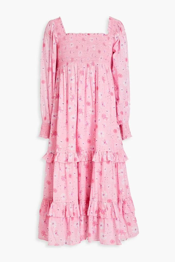 LOVESHACKFANCY Miri smocked floral-print cotton-gauze midi dress 1