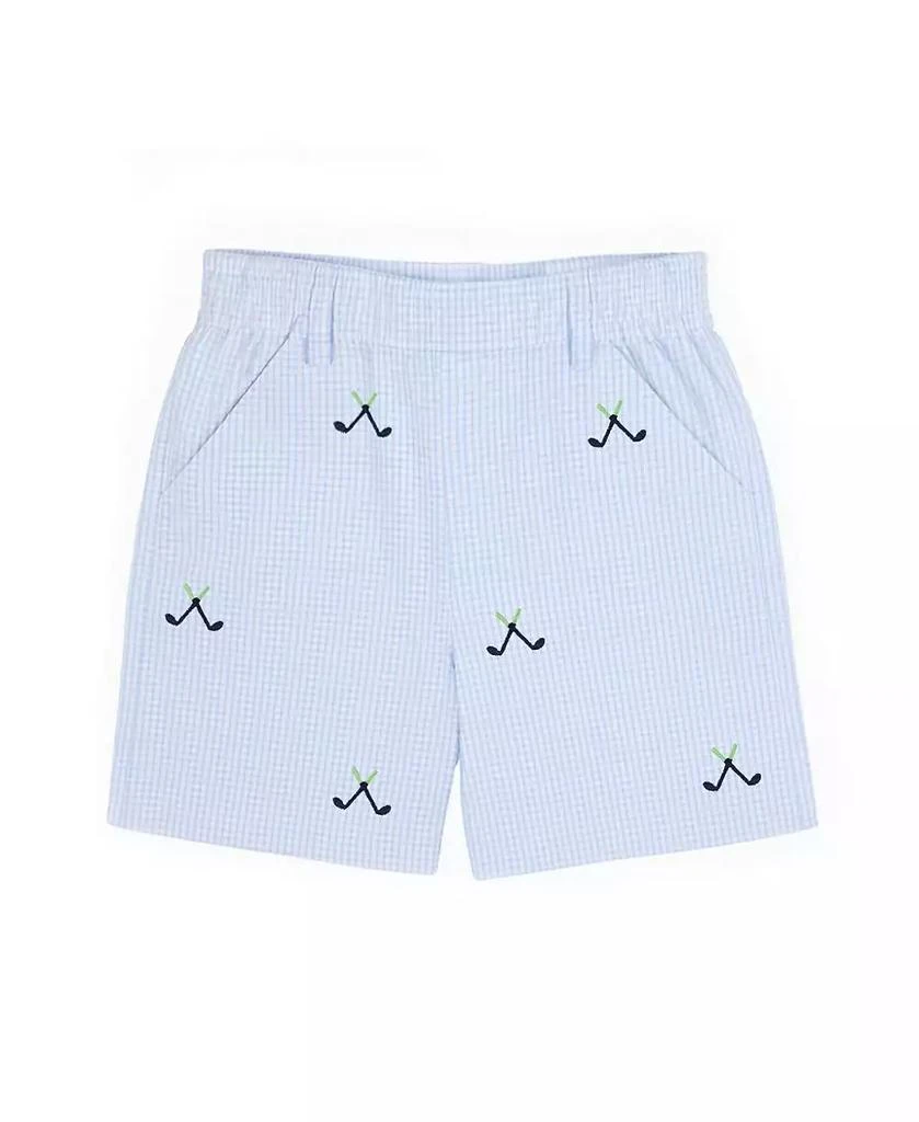 Florence Eiseman Little Boy Check Seersucker Short with Embroidered Golf Clubs