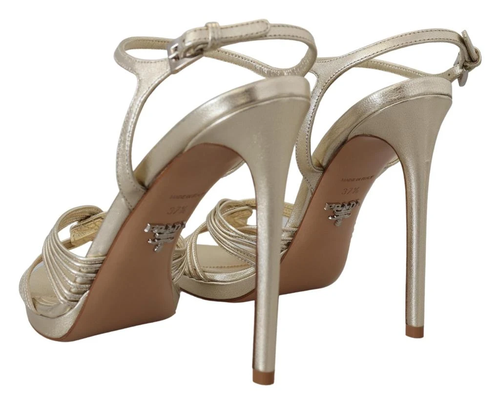 Prada Gold Leather Sandals Ankle Strap Heels Stiletto Sandal 6