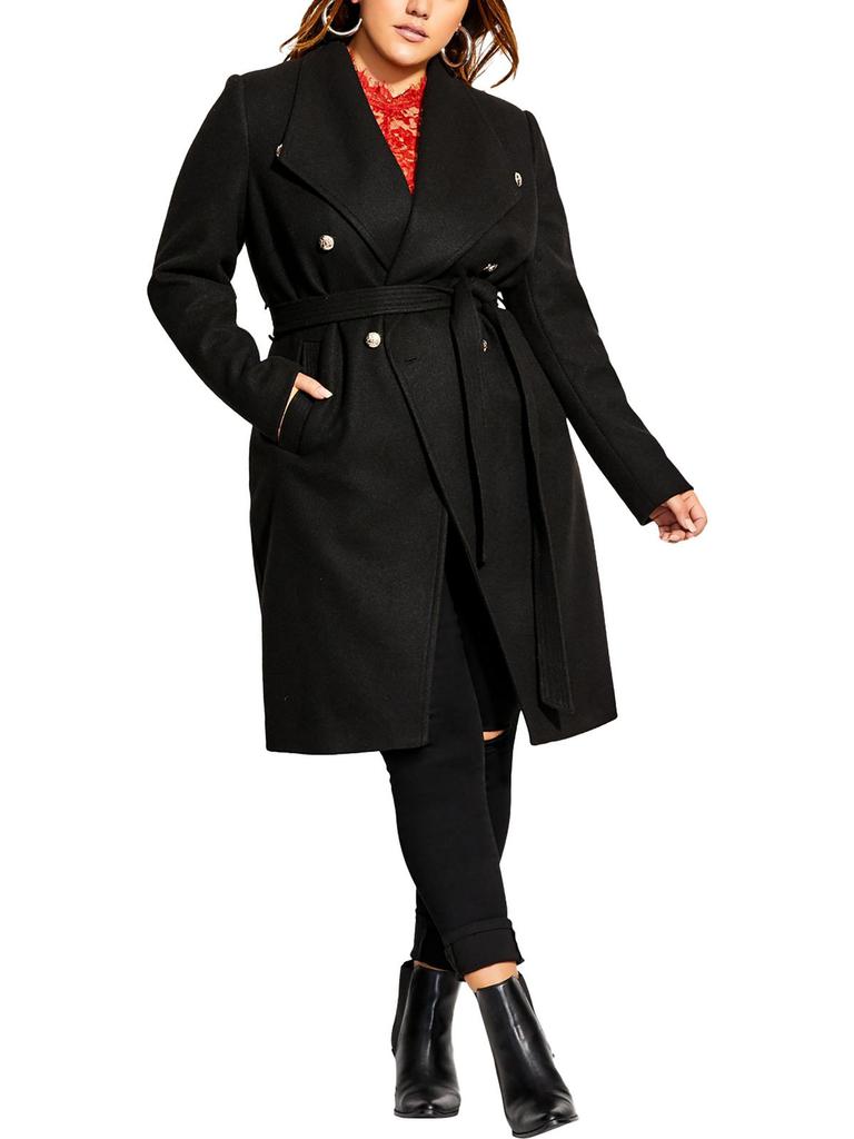 City Chic Plus Sassy Mili Womens Cold Weather Fleece Pea Coat