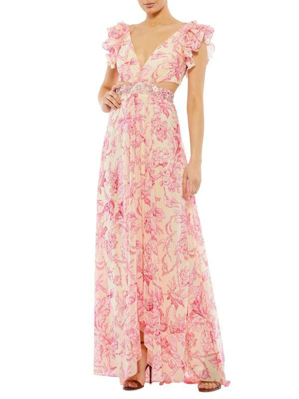 Mac Duggal Ruffle Floral Empire Waist Gown 1
