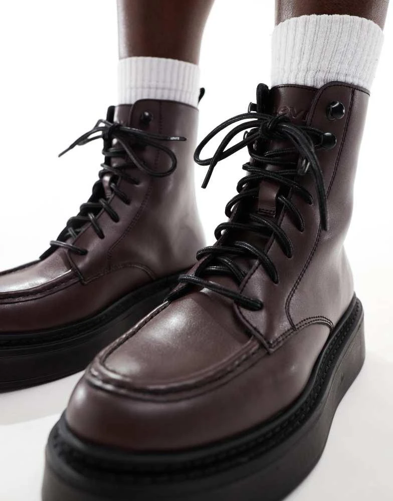 Levi's Levi's Luna lace up leather look boots in burgundy 3