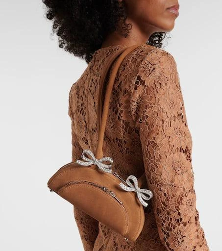 Self Portrait Embellished bow-detail suede shoulder bag 2