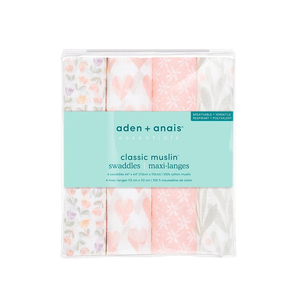 aden by aden + anais Baby Girls Printed Swaddle Blankets, Pack of 4