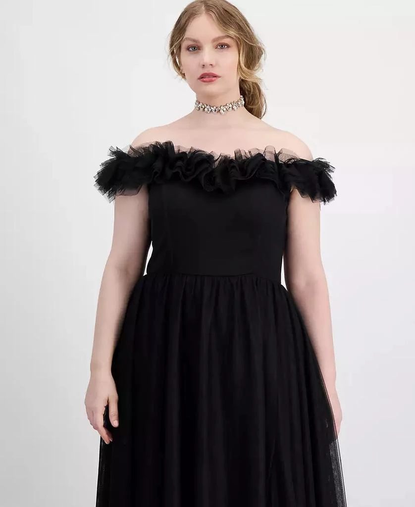 Shop Trendy Plus Size Tulle-Trim Off-The-Shoulder Gown, Created for Macy's  on Sale at BeyondStyle  Get 40% Off Trendy Plus Size Tulle-Trim  Off-The-Shoulder Gown, Created for Macy's with Limited-Time Flash Deals,  Exclusive
