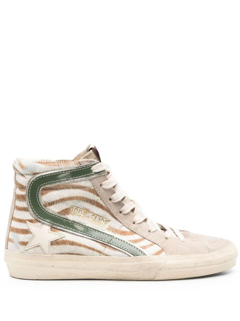 Golden Goose High-Top Sneakers with Zebra Stripe Pattern