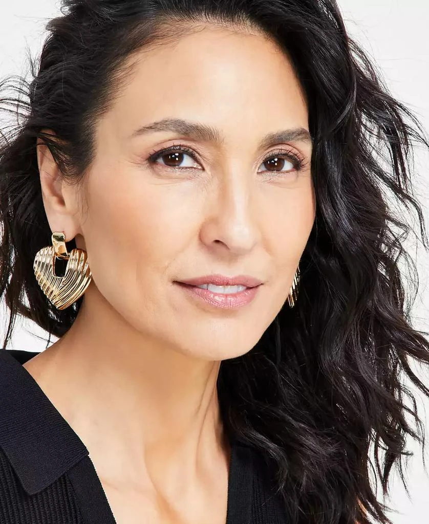 INC International Gold-Tone Textured Heart Drop Earrings, Created for Macy's 2
