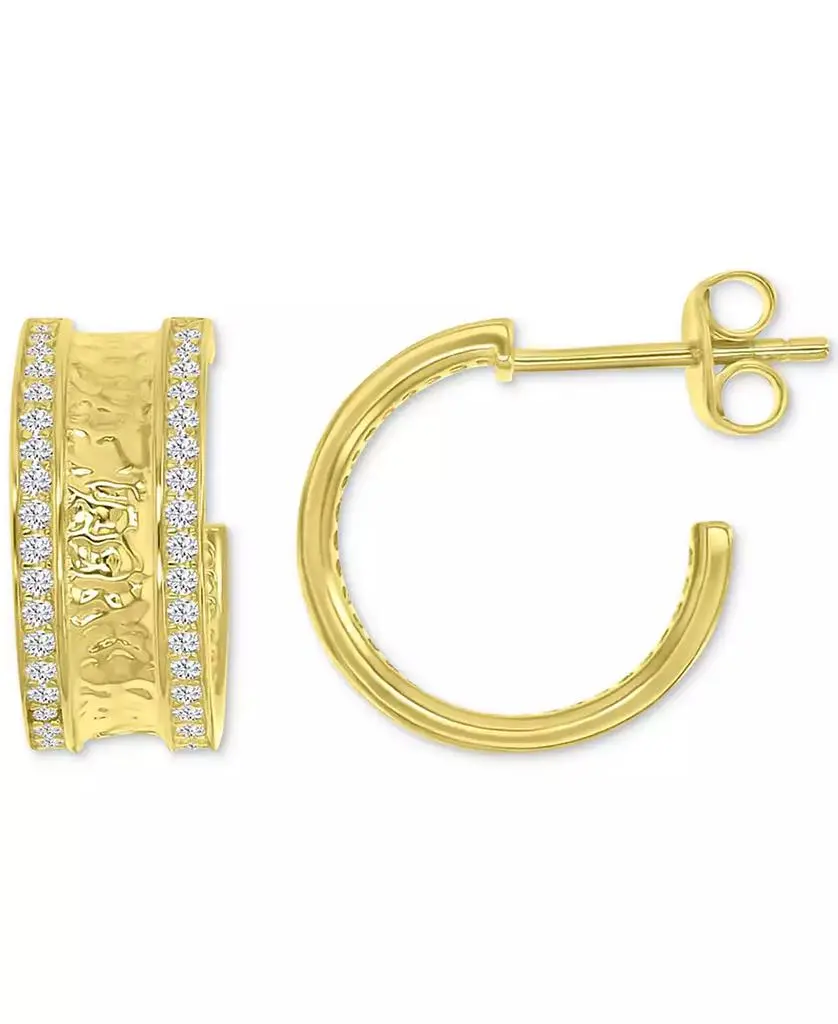 Macy's Cubic Zirconia Hammered Small Hoop Earrings in 14k Gold-Plated Sterling Silver, 0.55"