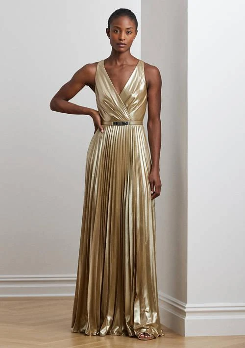 Women's Ruffle-Trim Metallic Chiffon Gown  On Sale Now with Up to 51% Off  | Discover Exclusive Deals & Savings at BeyondStyle  Authentic Ralph  Lauren dress|women's fashion|dresses with Limited-Time Discounts, Free