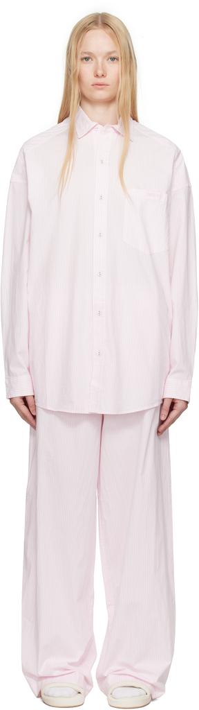 SKIMS Pink & White Cotton Poplin Oversized Sleep Pyjama Set
