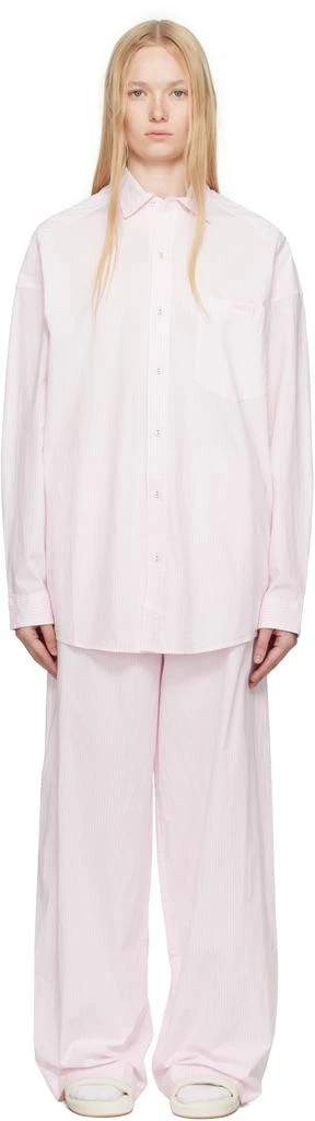 SKIMS Pink & White Cotton Poplin Oversized Sleep Pyjama Set 1