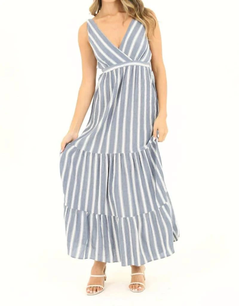 Angie Angie - Striped Surplus V-Neck Open Back Maxi Dress 4