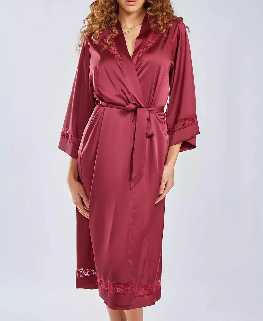 iCollection Women's Silky Long Robe with Lace Trims 1