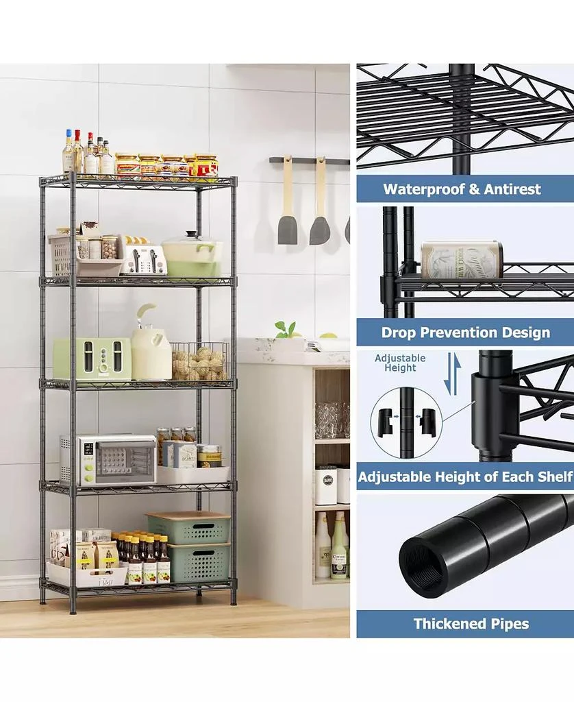 Lovmor 5-Tier 21 in W x 59 in H x 12 in D Height Adjustable Garage Wire Shelving Unit 3