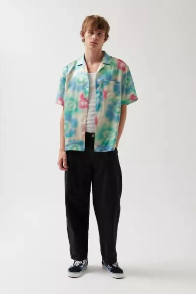 Urban Outfitters UO Abstract Pattern Satin Short Sleeve Button-Down Shirt 3