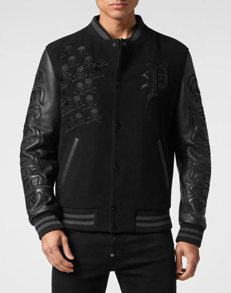 Philipp Plein Wool College Bomber with Leather Arms Gothic Plein 3