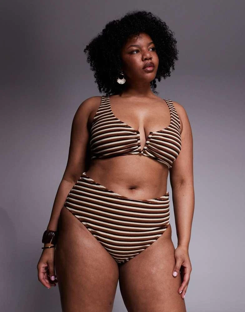 ASOS ASOS DESIGN Curve Tori towelling bikini short in stripe in caramel