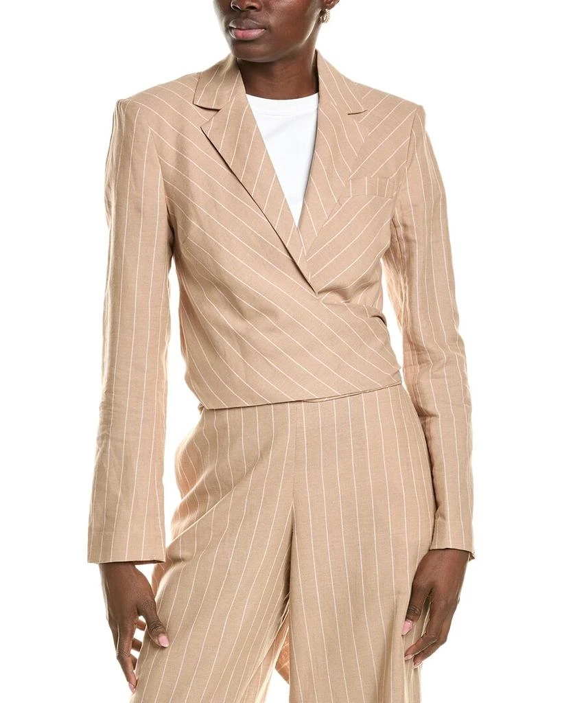 BCBG Cropped Front Tie Linen-Blend Jacket 1