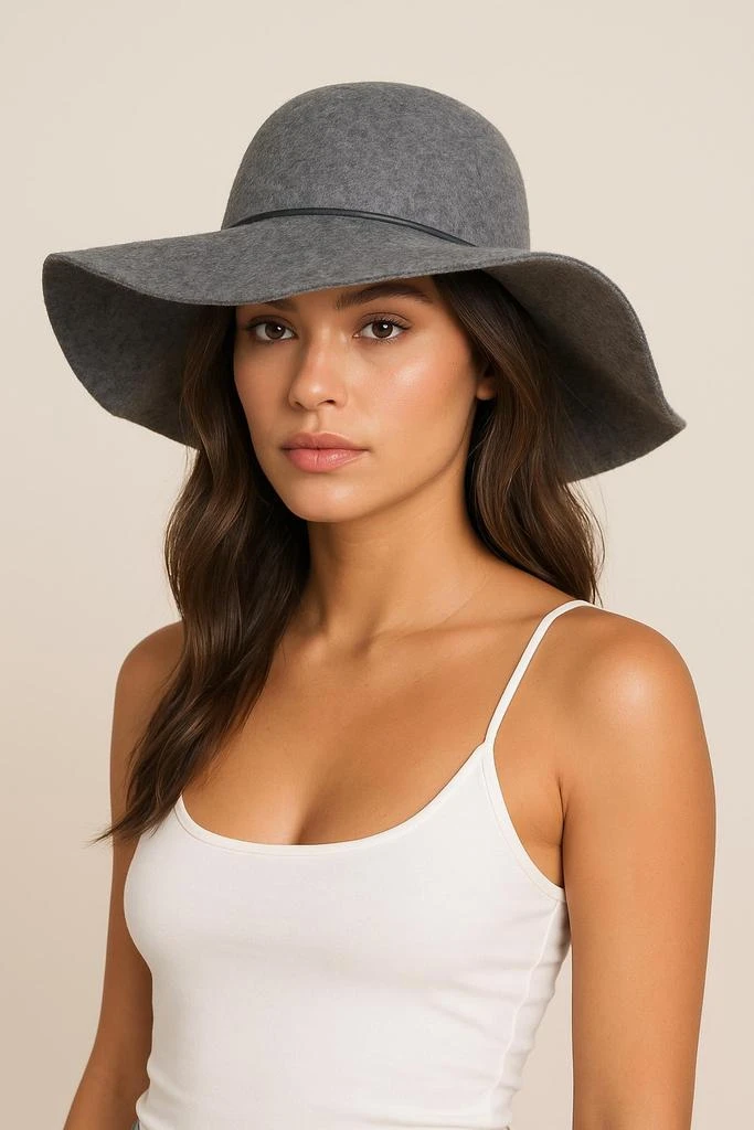New! PHENIX Round Crown Floppy Wool‎ & Leather Hat in Gray One Size Phenix | Accessories | Phenix Round Crown Floppy Wool  main image 3
